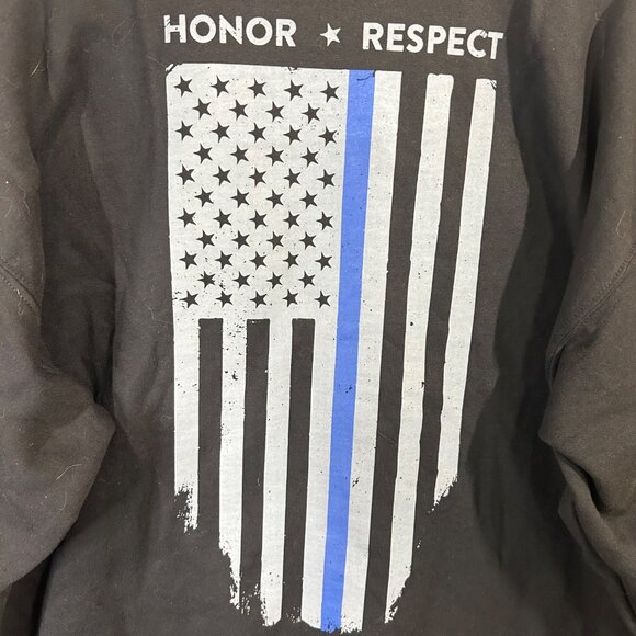Thin Blue Line Hoodie Men's Size XL Full Zip Black Graphic Print USA Flag EUC - Picture 6 of 10